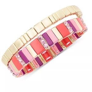 On 34th Gold-Tone 2-Pc. Set Pavé & Multicolor Bar Stretch Bracelets